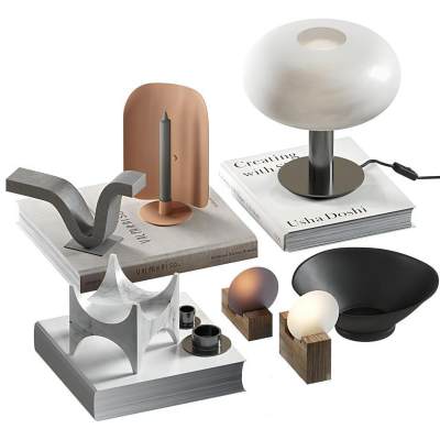 现代摆件组合 雕塑 书籍 台灯 摆件 装饰品